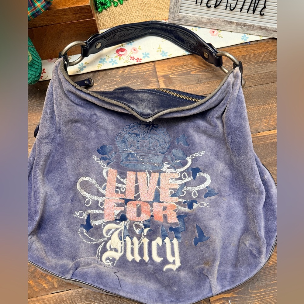 Vintage Blue Juicy Couture Purse Satchel Bag Handbag Y2K Velour - Live For Juicy
